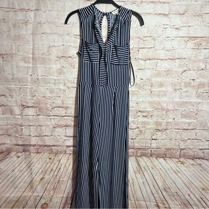 Monteau navy white striped sleeveless jumpsuit size small